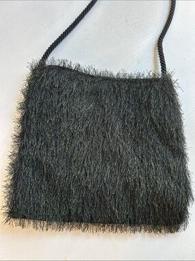 Black with hint of green Shaggy Evening Shoulder Bag
